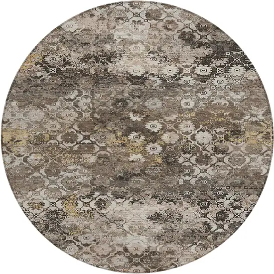 8' Brown And Beige Round Abstract Washable Indoor Outdoor Area Rug Photo 1