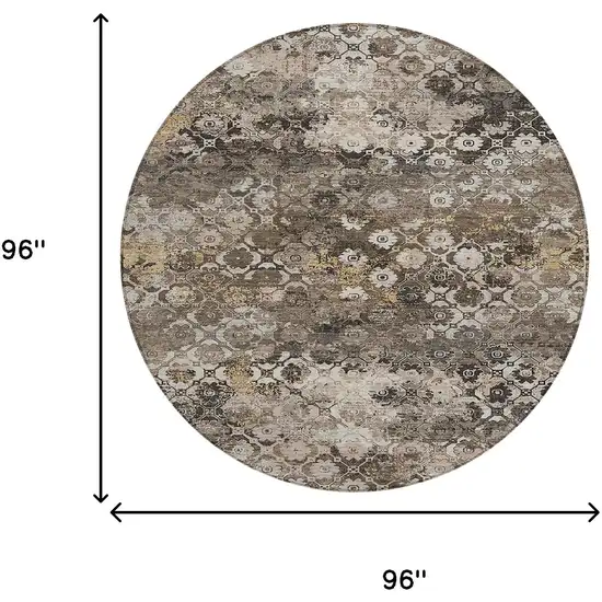 8' Brown And Beige Round Abstract Washable Indoor Outdoor Area Rug Photo 8