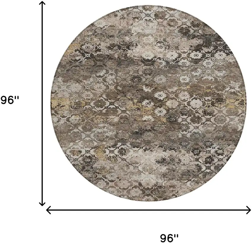 8' Brown And Beige Round Abstract Washable Indoor Outdoor Area Rug Photo 8