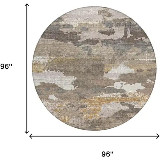 8' Brown And Beige Round Abstract Washable Indoor Outdoor Area Rug Photo 8