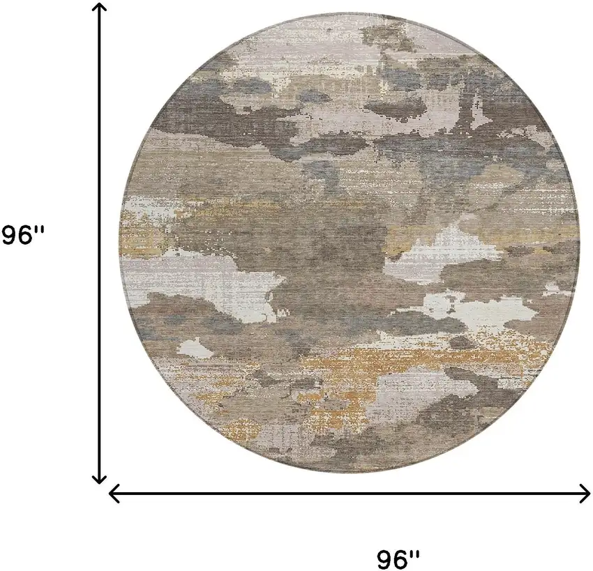 8' Brown And Beige Round Abstract Washable Indoor Outdoor Area Rug Photo 8