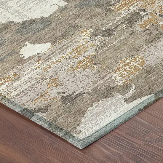 8' Brown And Beige Round Abstract Washable Indoor Outdoor Area Rug Photo 6