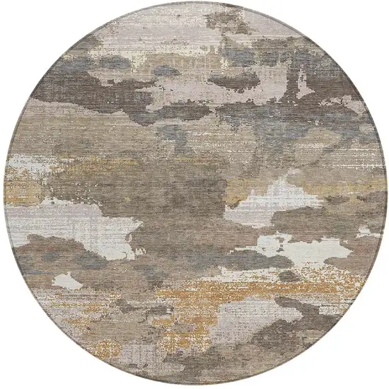 8' Brown And Beige Round Abstract Washable Indoor Outdoor Area Rug Photo 3