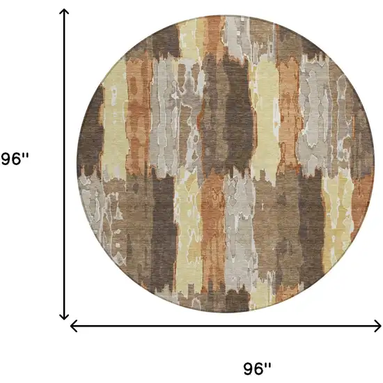 8' Brown And Beige Round Abstract Washable Indoor Outdoor Area Rug Photo 7