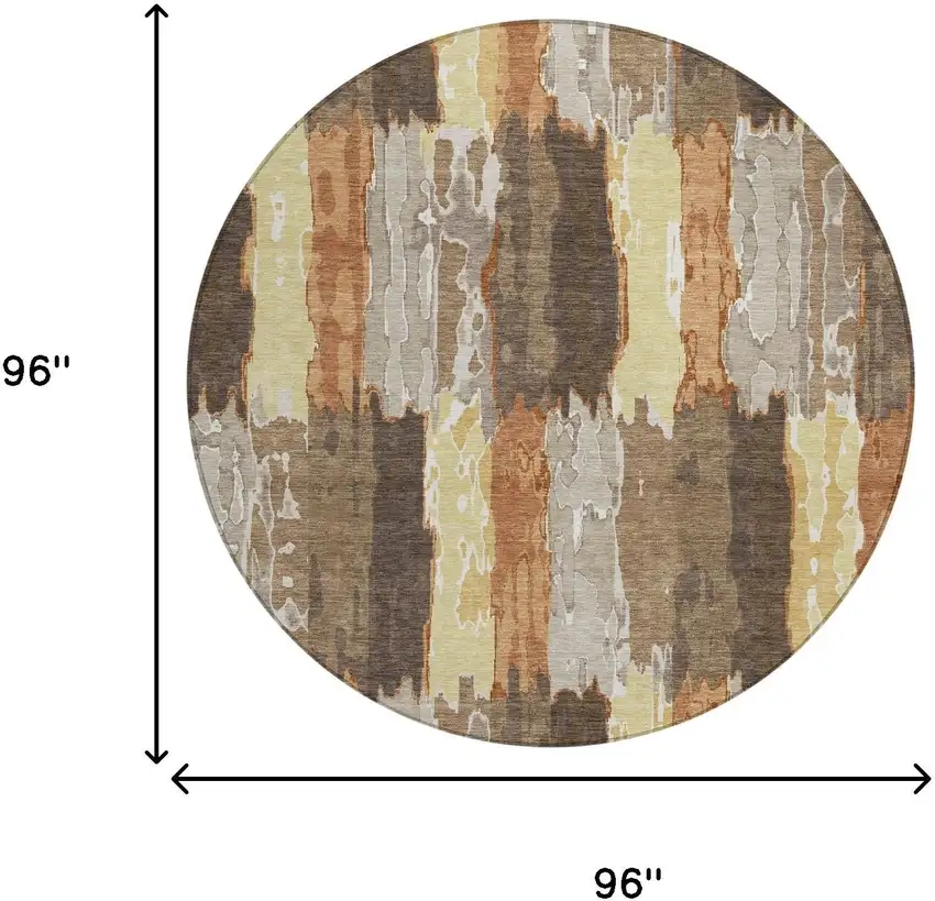 8' Brown And Beige Round Abstract Washable Indoor Outdoor Area Rug Photo 7