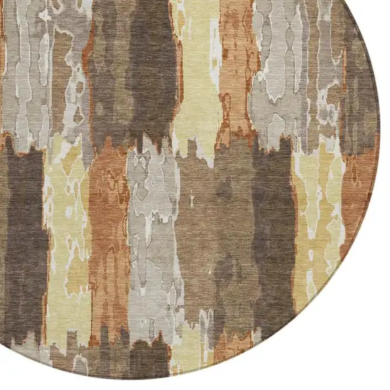 8' Brown And Beige Round Abstract Washable Indoor Outdoor Area Rug Photo 3