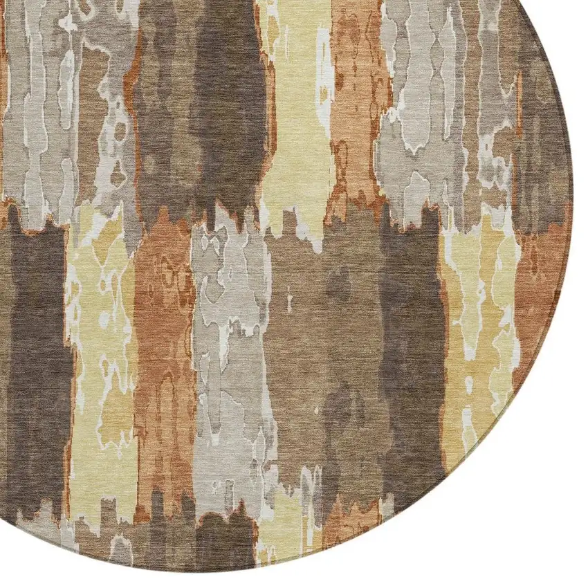 8' Brown And Beige Round Abstract Washable Indoor Outdoor Area Rug Photo 3