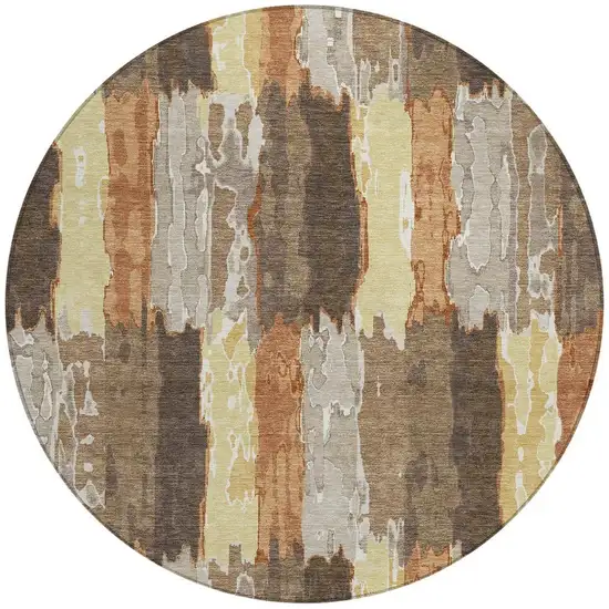 8' Brown And Beige Round Abstract Washable Indoor Outdoor Area Rug Photo 4