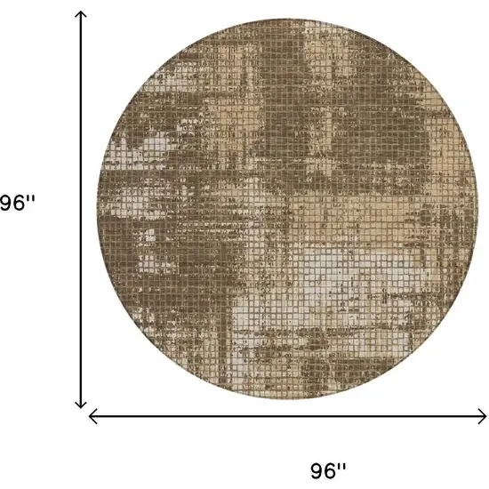 8' Brown And Beige Round Abstract Washable Indoor Outdoor Area Rug Photo 5