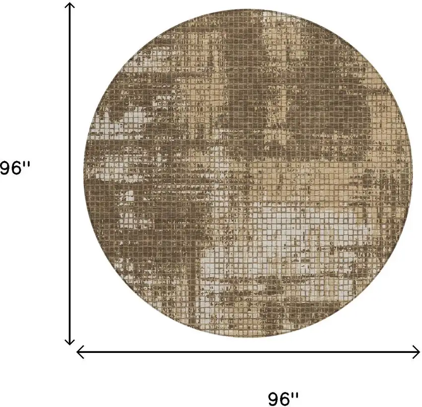 8' Brown And Beige Round Abstract Washable Indoor Outdoor Area Rug Photo 5