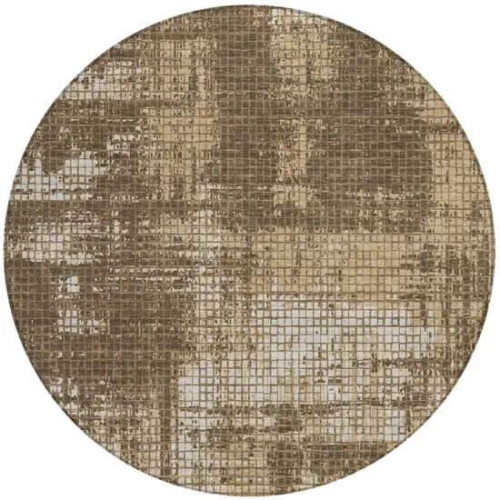 8' Brown And Beige Round Abstract Washable Indoor Outdoor Area Rug Photo 2