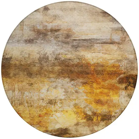 8' Brown And Beige Round Abstract Washable Indoor Outdoor Area Rug Photo 3