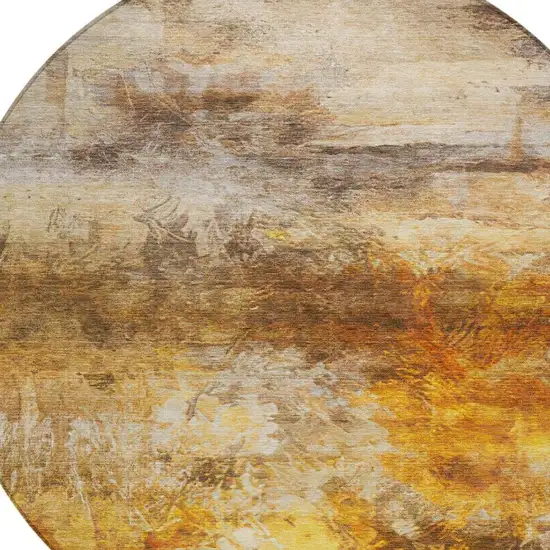 8' Brown And Beige Round Abstract Washable Indoor Outdoor Area Rug Photo 5