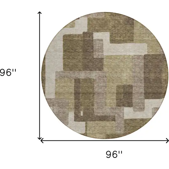 8' Brown And Beige Round Abstract Washable Indoor Outdoor Area Rug Photo 8