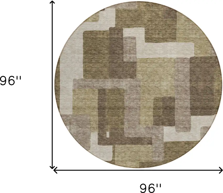 8' Brown And Beige Round Abstract Washable Indoor Outdoor Area Rug Photo 8