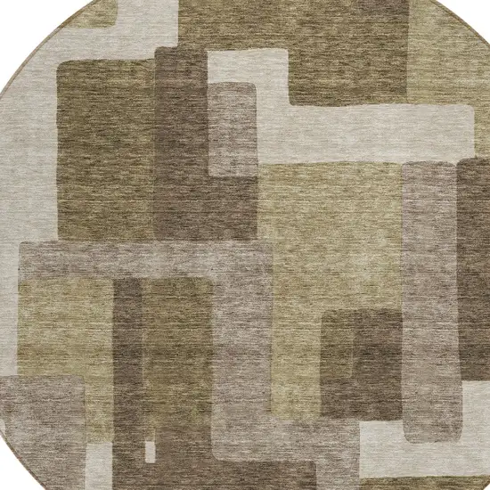 8' Brown And Beige Round Abstract Washable Indoor Outdoor Area Rug Photo 4