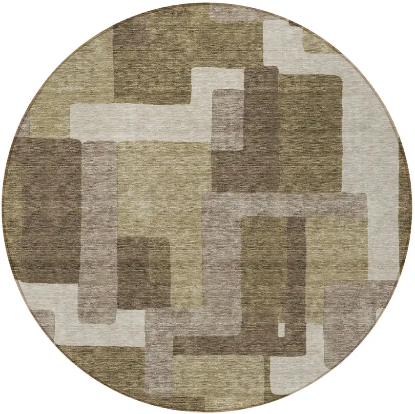 8' Brown And Beige Round Abstract Washable Indoor Outdoor Area Rug Photo 5