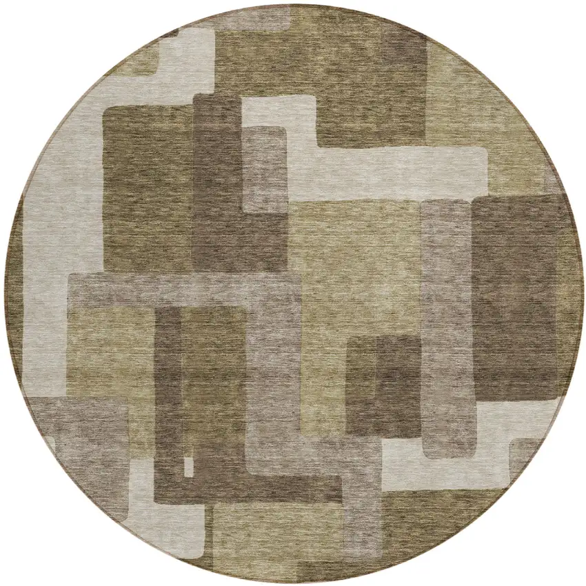 8' Brown And Beige Round Abstract Washable Indoor Outdoor Area Rug Photo 1