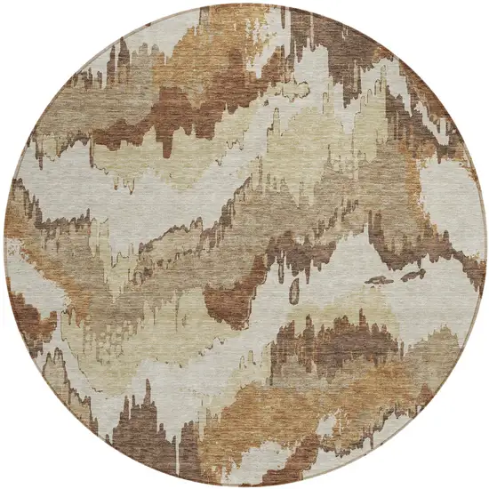 8' Brown And Beige Round Abstract Washable Indoor Outdoor Area Rug Photo 2