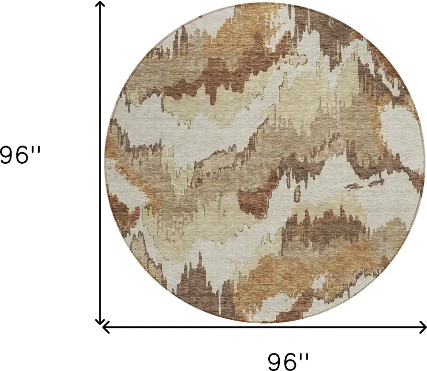 8' Brown And Beige Round Abstract Washable Indoor Outdoor Area Rug Photo 3