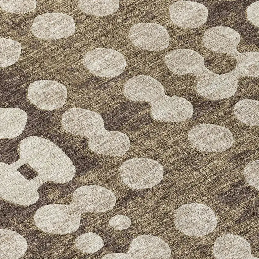 8' Brown And Beige Round Abstract Washable Indoor Outdoor Area Rug Photo 8