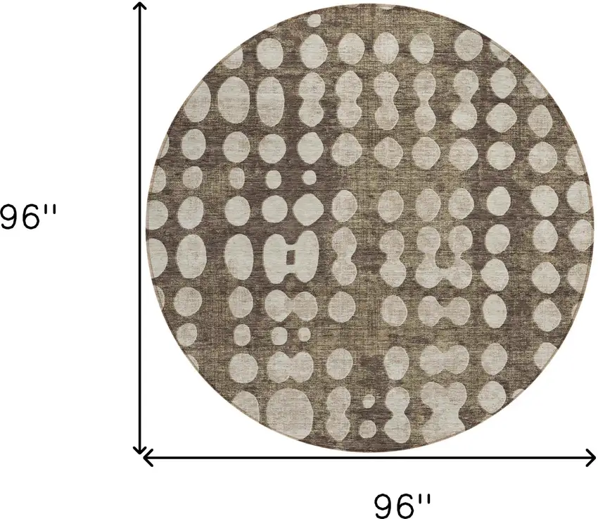 8' Brown And Beige Round Abstract Washable Indoor Outdoor Area Rug Photo 3