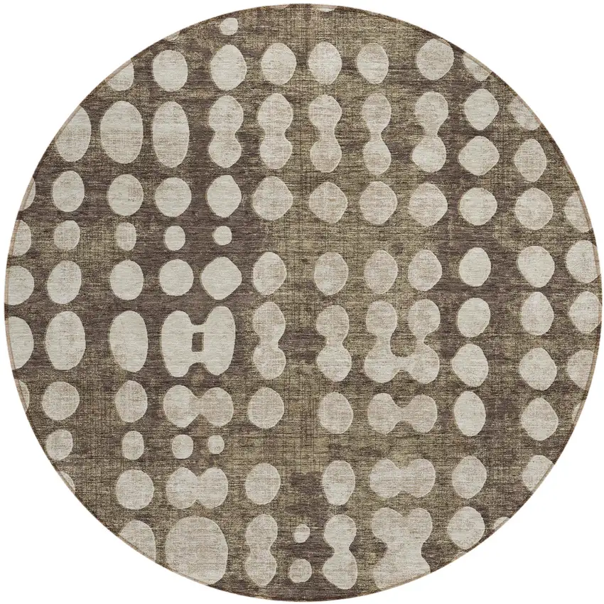 8' Brown And Beige Round Abstract Washable Indoor Outdoor Area Rug Photo 2