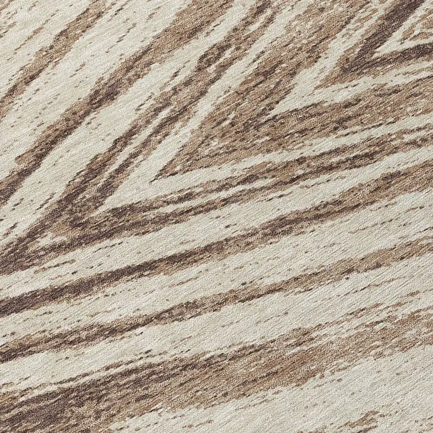 8' Brown And Beige Round Abstract Washable Indoor Outdoor Area Rug Photo 8