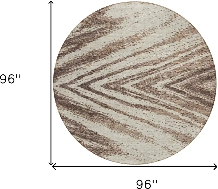 8' Brown And Beige Round Abstract Washable Indoor Outdoor Area Rug Photo 3