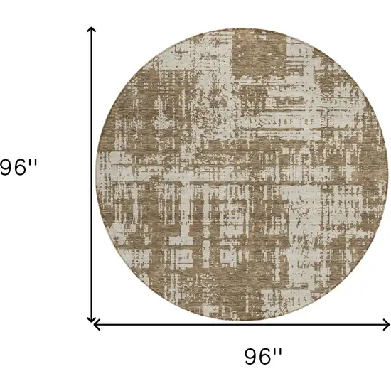8' Brown And Beige Round Abstract Washable Indoor Outdoor Area Rug Photo 3