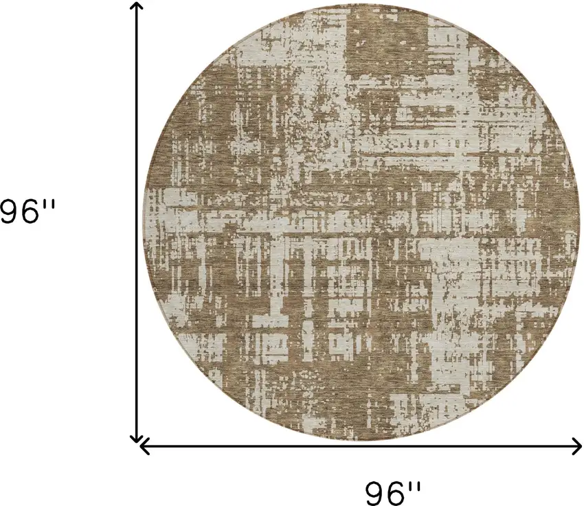 8' Brown And Beige Round Abstract Washable Indoor Outdoor Area Rug Photo 3