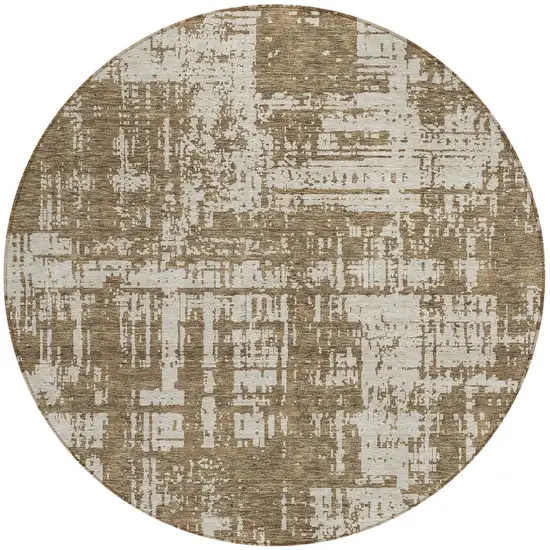 8' Brown And Beige Round Abstract Washable Indoor Outdoor Area Rug Photo 5