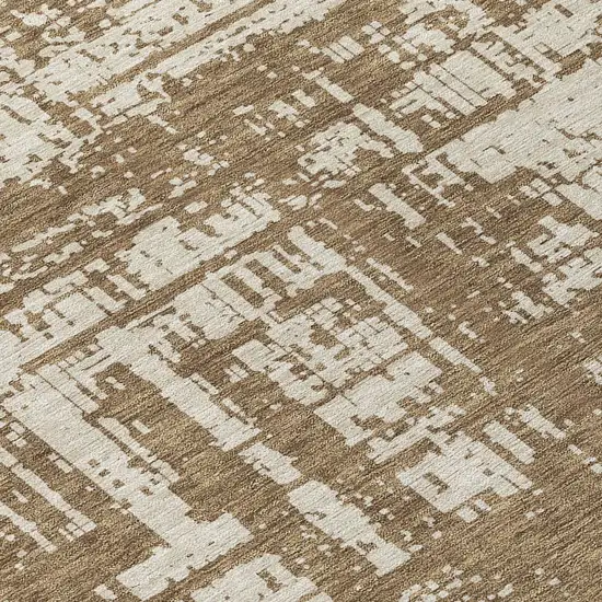 8' Brown And Beige Round Abstract Washable Indoor Outdoor Area Rug Photo 8