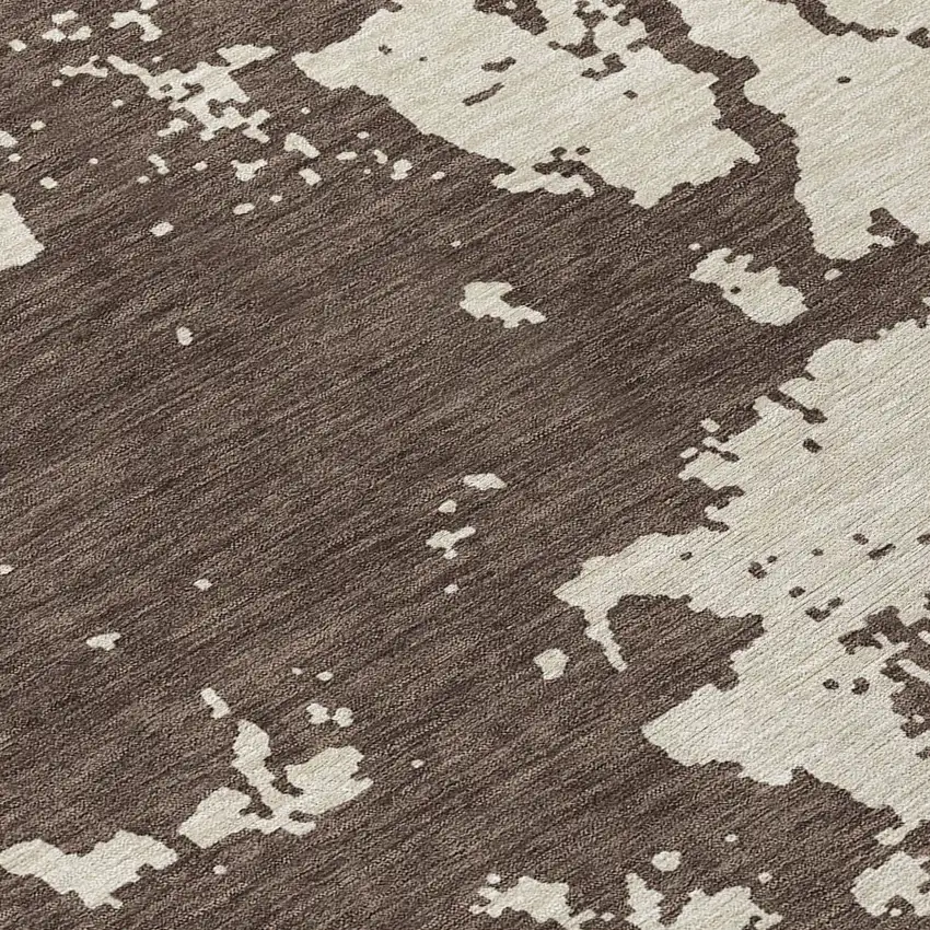 8' Brown And Beige Round Abstract Washable Indoor Outdoor Area Rug Photo 8