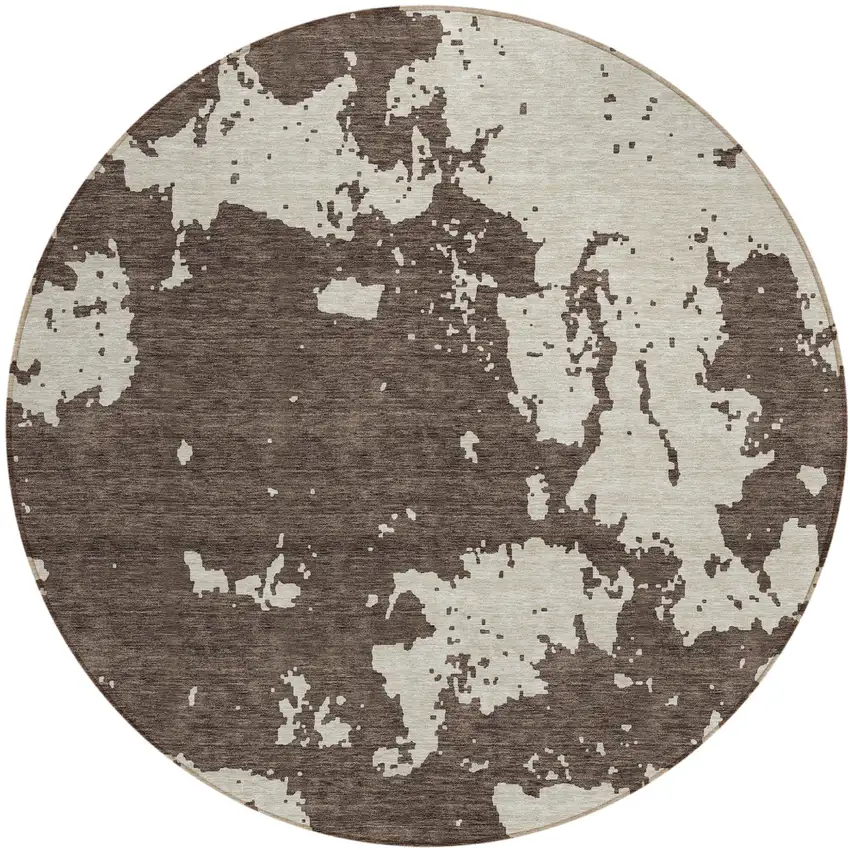 8' Brown And Beige Round Abstract Washable Indoor Outdoor Area Rug Photo 2