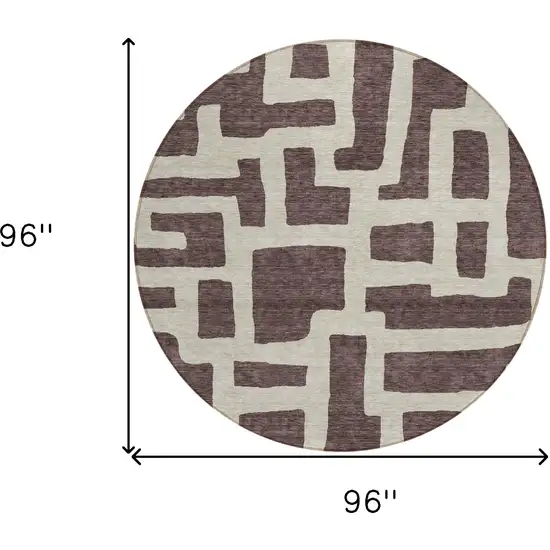 8' Brown And Beige Round Abstract Washable Indoor Outdoor Area Rug Photo 3