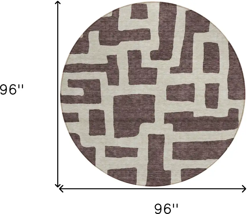 8' Brown And Beige Round Abstract Washable Indoor Outdoor Area Rug Photo 3