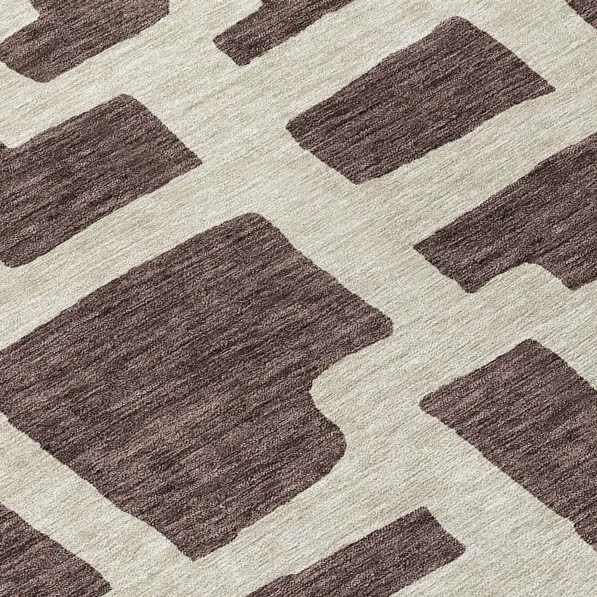 8' Brown And Beige Round Abstract Washable Indoor Outdoor Area Rug Photo 8