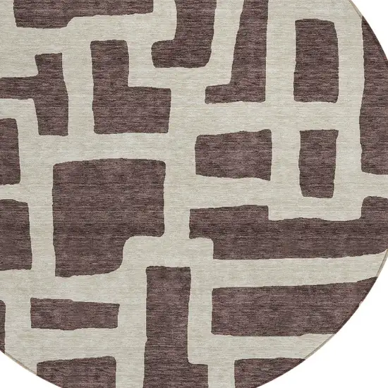 8' Brown And Beige Round Abstract Washable Indoor Outdoor Area Rug Photo 3