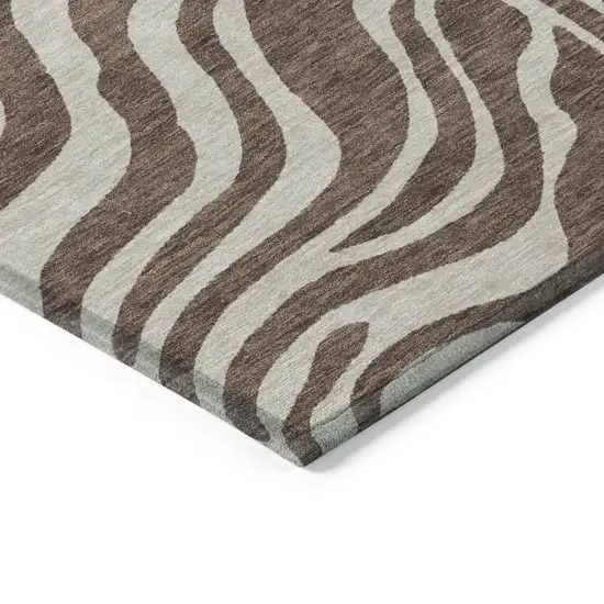 8' Brown And Beige Round Animal Print Washable Indoor Outdoor Area Rug Photo 5