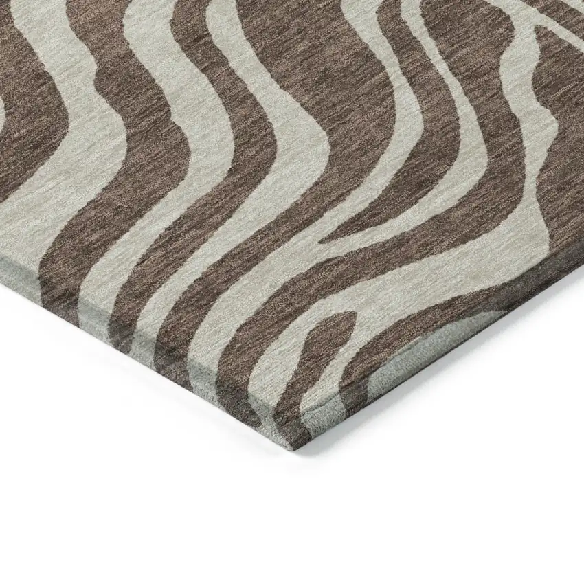 8' Brown And Beige Round Animal Print Washable Indoor Outdoor Area Rug Photo 5