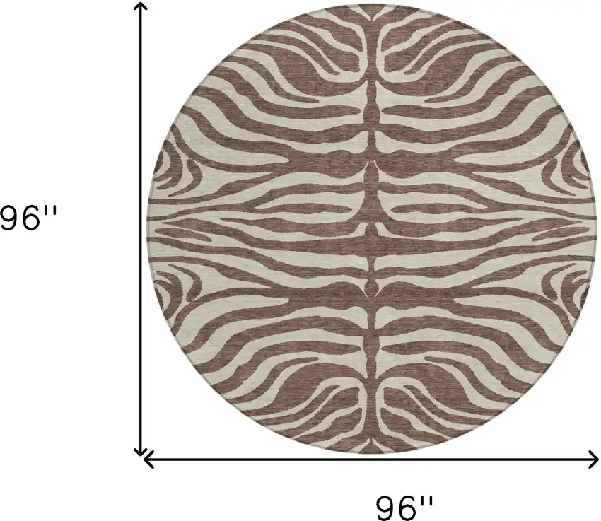 8' Brown And Beige Round Animal Print Washable Indoor Outdoor Area Rug Photo 9