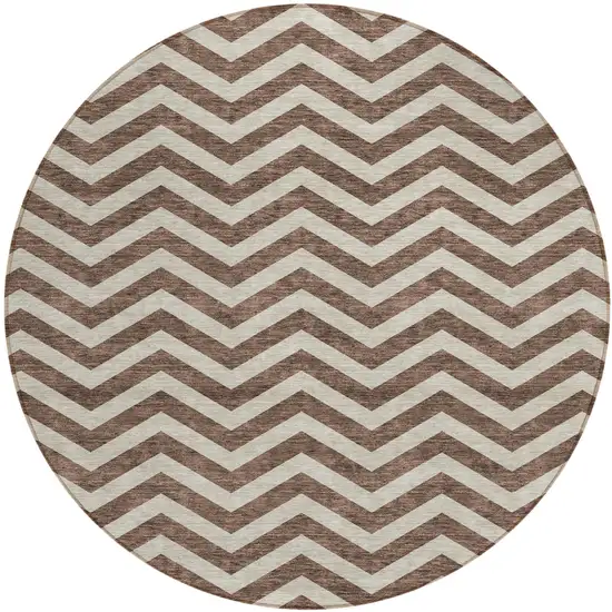 8' Brown And Beige Round Chevron Washable Indoor Outdoor Area Rug Photo 2