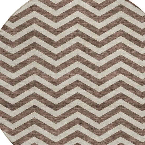 8' Brown And Beige Round Chevron Washable Indoor Outdoor Area Rug Photo 4