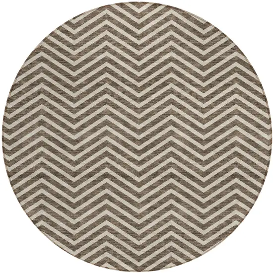 8' Brown And Beige Round Chevron Washable Indoor Outdoor Area Rug Photo 2