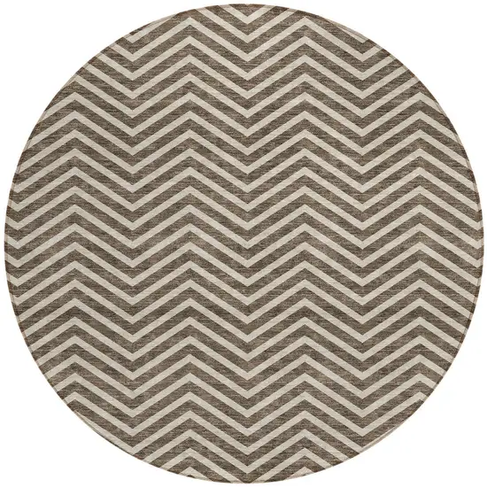 8' Brown And Beige Round Chevron Washable Indoor Outdoor Area Rug Photo 6