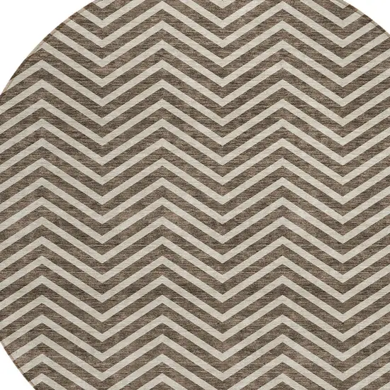 8' Brown And Beige Round Chevron Washable Indoor Outdoor Area Rug Photo 4