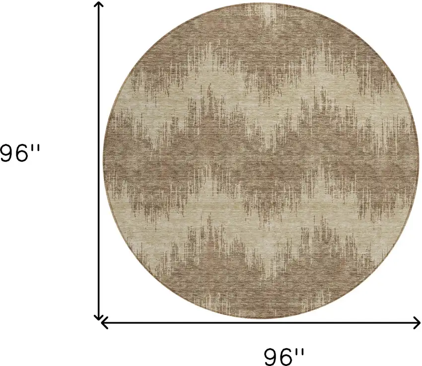 8' Brown And Beige Round Chevron Washable Indoor Outdoor Area Rug Photo 3