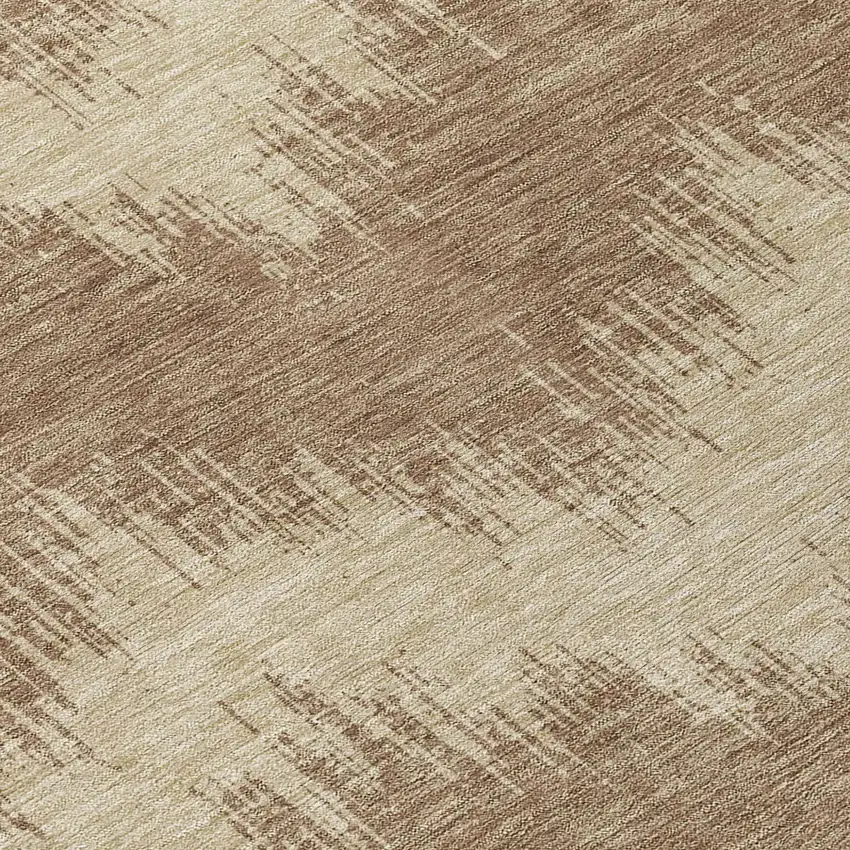 8' Brown And Beige Round Chevron Washable Indoor Outdoor Area Rug Photo 8