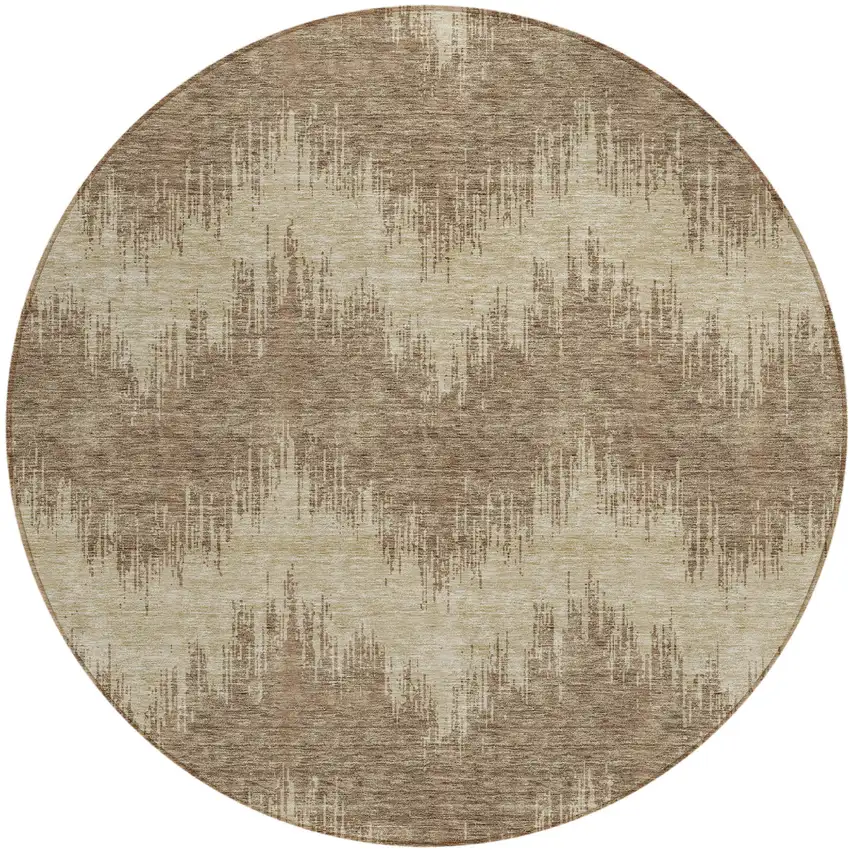 8' Brown And Beige Round Chevron Washable Indoor Outdoor Area Rug Photo 2